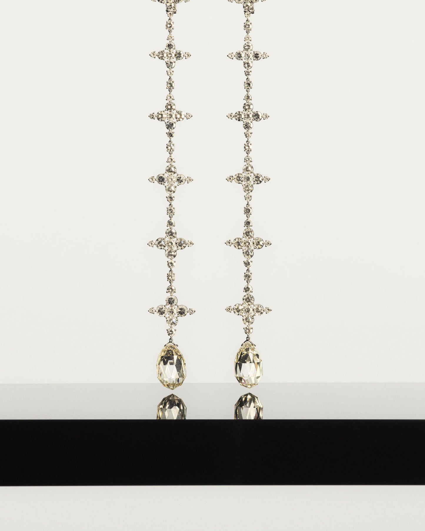 BRIOLETTE-CUT DIAMOND AND PLATINUM EAR PENDANTS