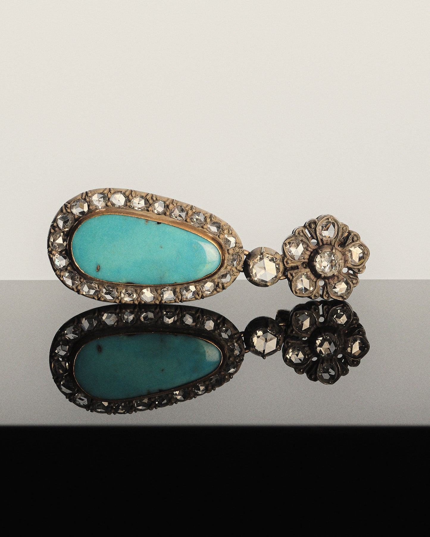 TURQUOISE AND ROSE-CUT DIAMOND DEMI-PARURE