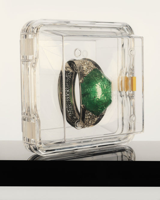 CARVED COLOMBIAN EMERALD AND DIAMOND BRACELET