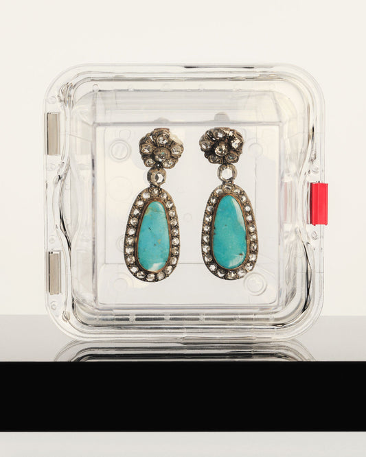 TURQUOISE AND ROSE-CUT DIAMOND DEMI-PARURE