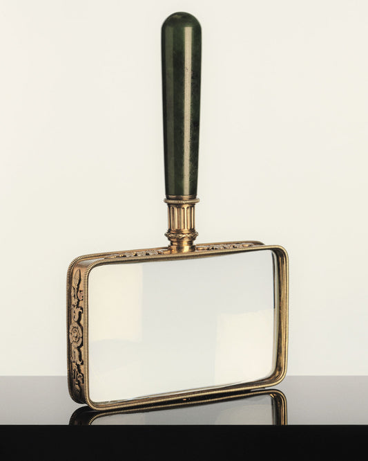 NEPHRITE JADE AND SILVER GILT MAGNIFYING GLASS