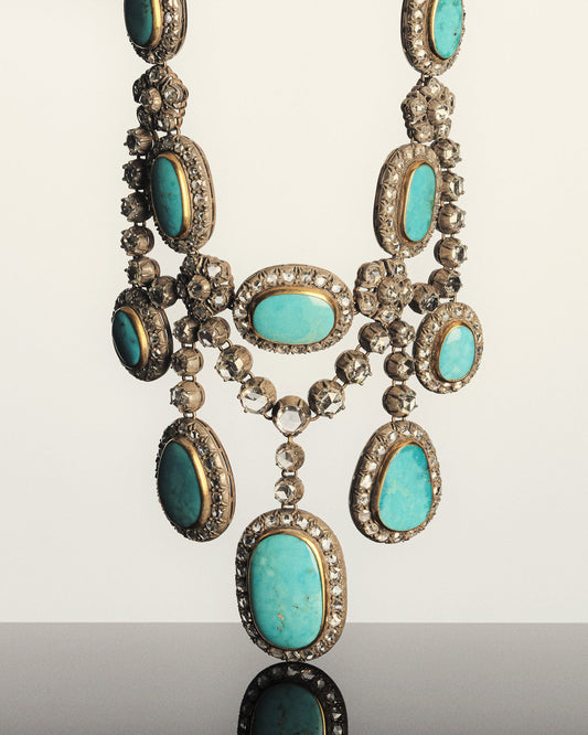 TURQUOISE AND ROSE-CUT DIAMOND DEMI-PARURE