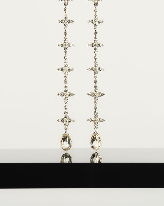 BRIOLETTE-CUT DIAMOND AND PLATINUM EAR PENDANTS